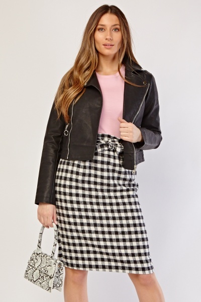 Checkerboard Paperbag Waist Skirt