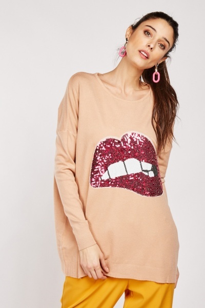 Lip Sequin Knit Top