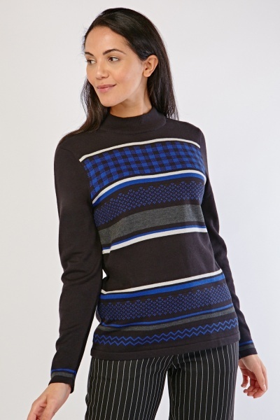 Buffalo Plaid Contrast Knit Sweater