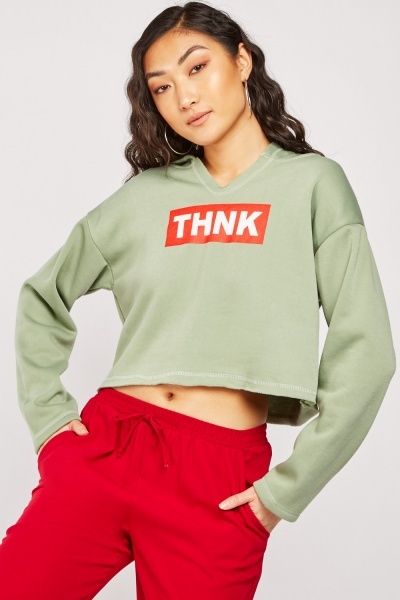 Printed Crop Hoodie