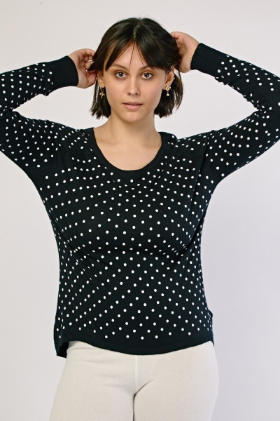 Raglan Sleeve Polka Dot Knit Top