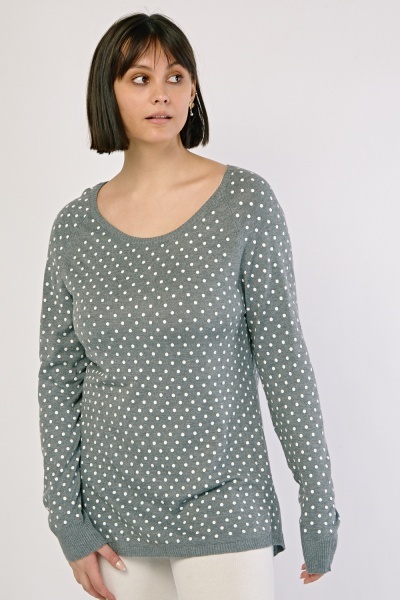 Raglan Sleeve Polka Dot Knit Top