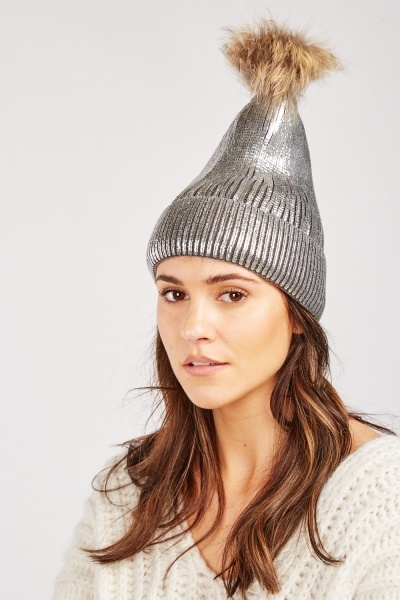 Metallic Knit Beanie Hat
