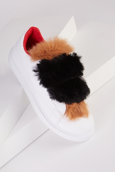 Multi Colour Fluffy Trim Platform Trainers