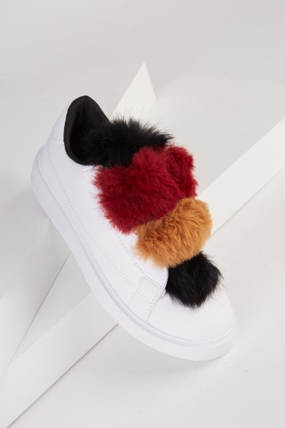 Multi Colour Fluffy Trim Platform Trainers