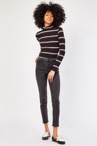 Button Fly Front Skinny Jeans
