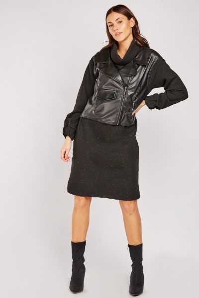 Faux Leather Gilet Attached Dress