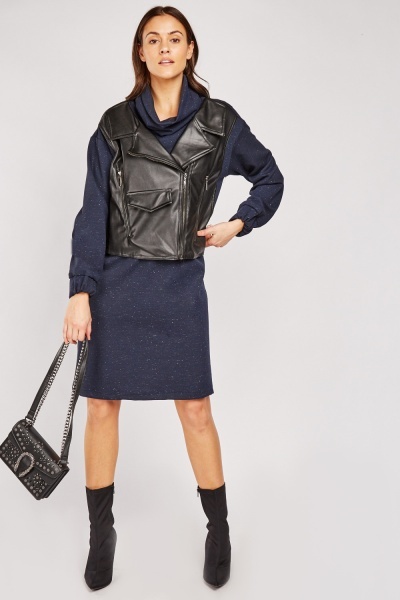 Faux Leather Gilet Attached Dress