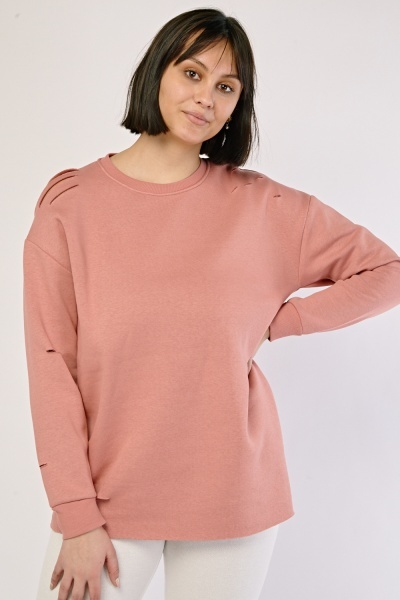 Cut Out Shoulder Cotton Sweatshirt
