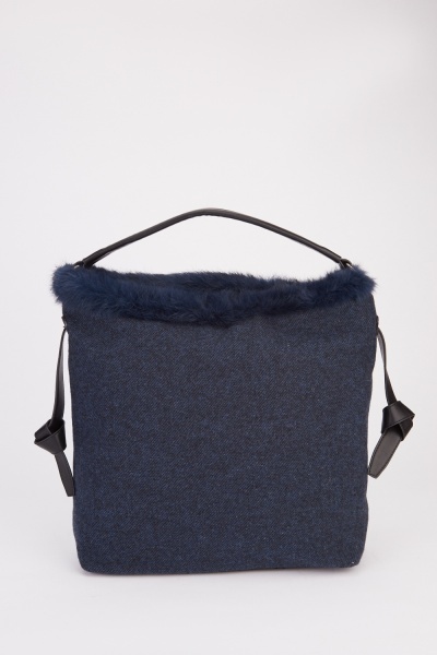 Contrasted Fur Trim Single Handled Bag