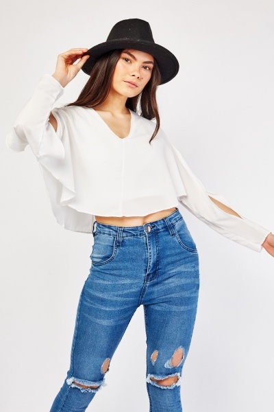 Slit Sleeve Crop Blouse