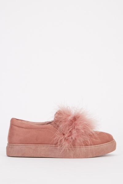 Fur Trim Suedette Plimsolls