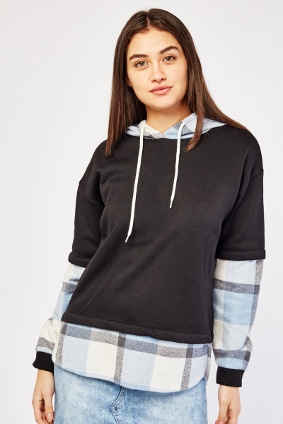 Plaid Contrast Casual Hoodie