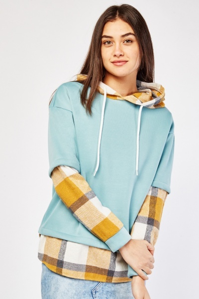 Plaid Contrast Casual Hoodie