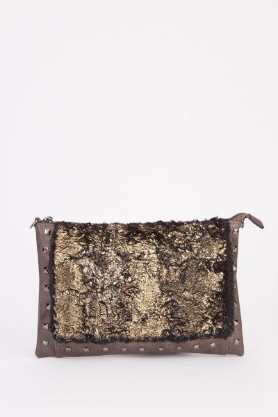 Metallic Studded Trim Clutch Bag