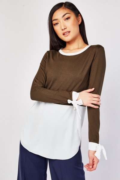 Colour Block Tie Up Sleeve Cuff Top