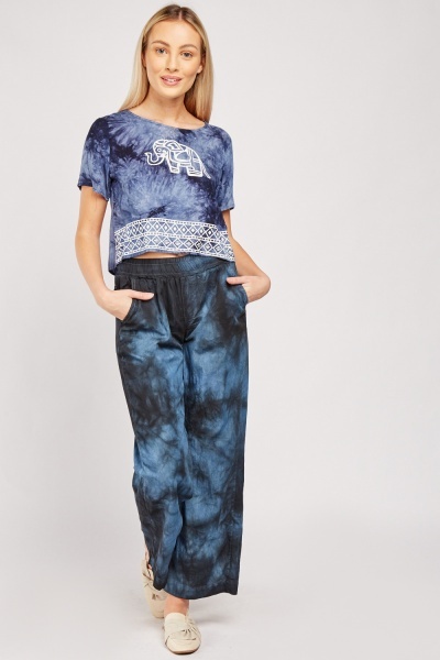 Wide Leg Tie Dyed Print Trousers