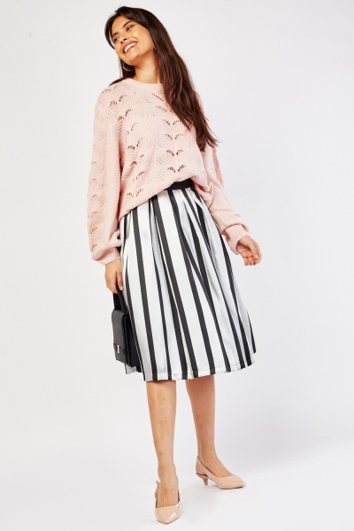 Striped Midi Flared Skirt