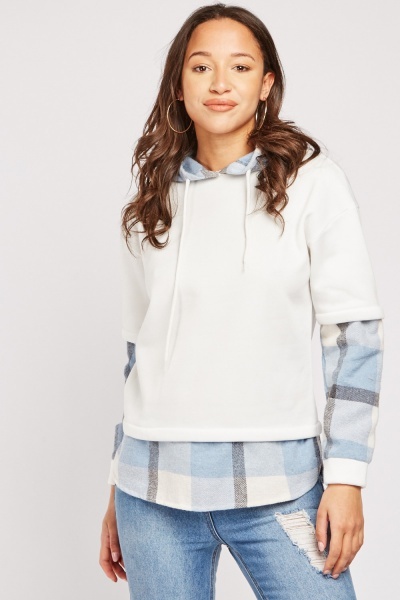 Plaid Shirt Underlay Hoodie