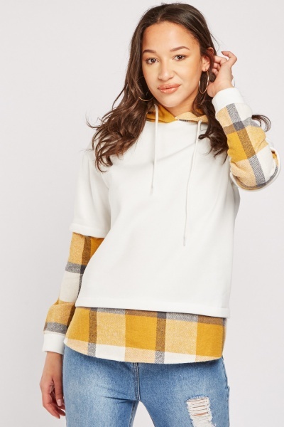 Plaid Shirt Underlay Hoodie