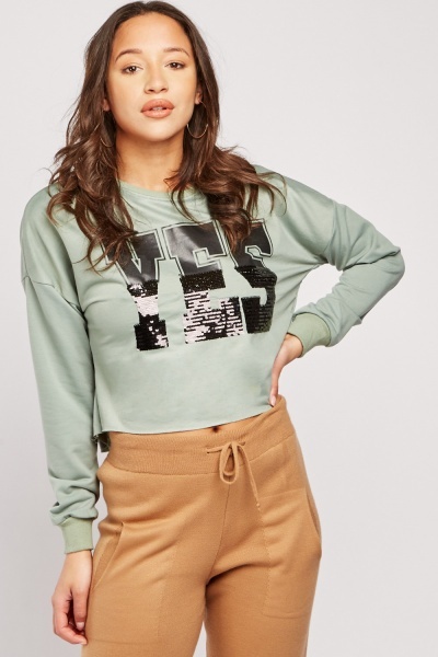 Sequin Logo Contrast Sweatshirt