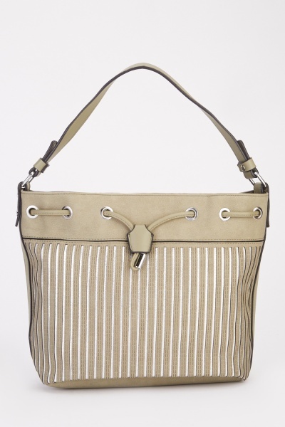 Metallic Striped Drawstring Bag