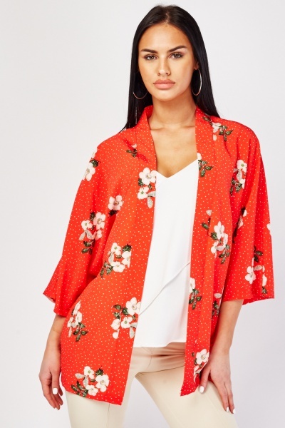 Floral Polka Dot Print Kimono