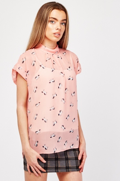 Unicorn Print Chiffon Blouse