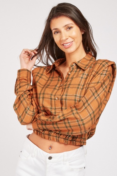 Padded Shoulder Lurex Plaid Shirt