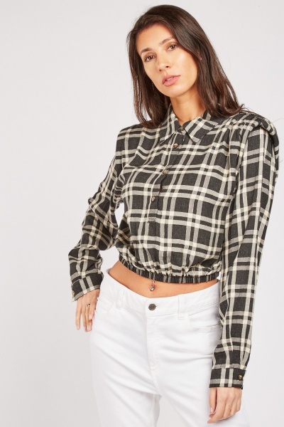 Padded Shoulder Lurex Plaid Shirt