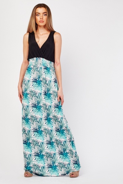 Tropical Plant Print Maxi Dress