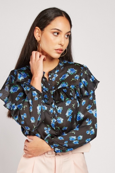 Ruffle Trim Floral Blouse