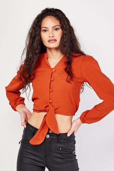 Tie Up Hem Crop Blouse