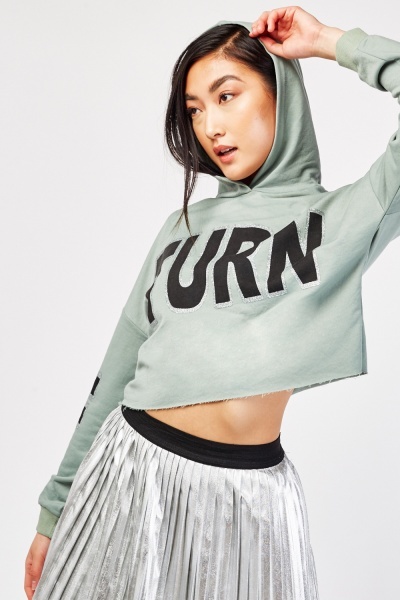 Glitter Logo Detail Crop Hoodie