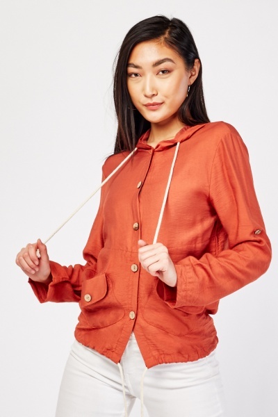 Button Front Hooded Top