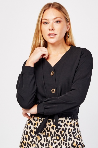 Front Knot Button Up Blouse