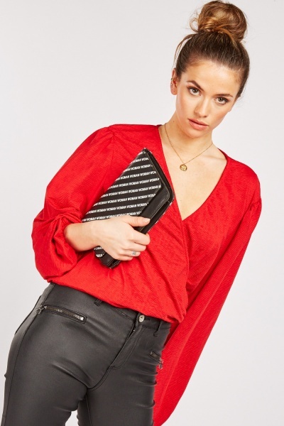 Textured Low Plunge Wrap Blouse