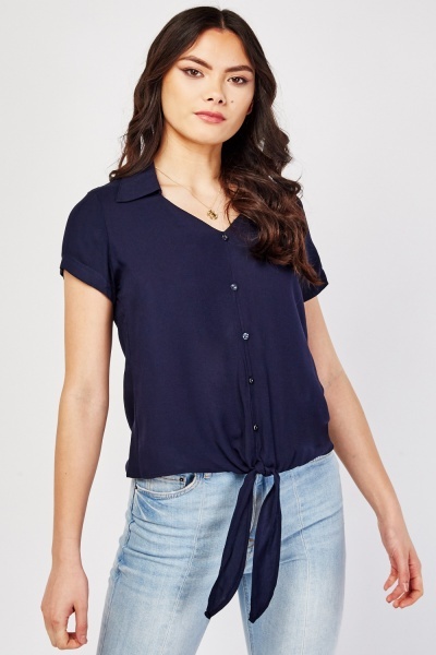 Tie Up Waist Hem Blouse