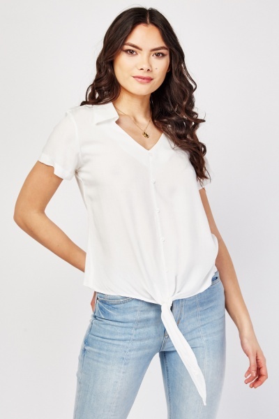 Tie Up Waist Hem Blouse