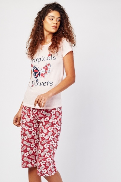 Tropical Flower Print Pyjama Set