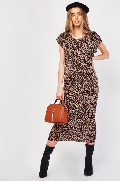 Twisted Leopard Print Midi Dress