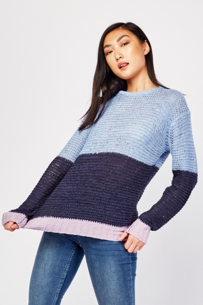 Colour Block Loose Knit Jumper