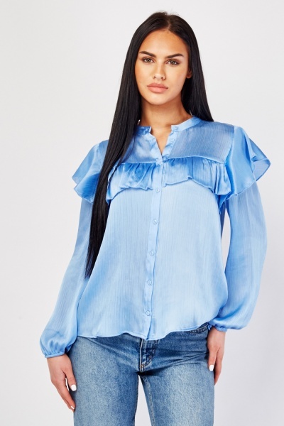 Ruffle Trim Sateen Blouse