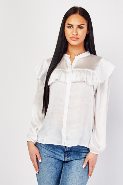 Ruffle Trim Sateen Blouse