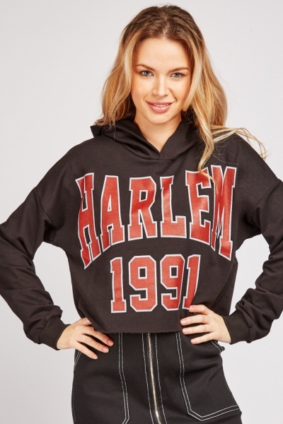 Harlem Print Crop Hoodie