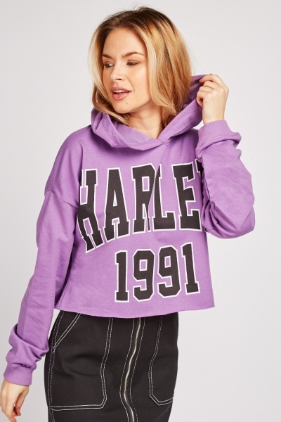 Harlem Print Crop Hoodie