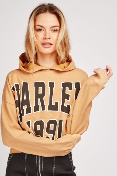 Harlem Print Crop Hoodie