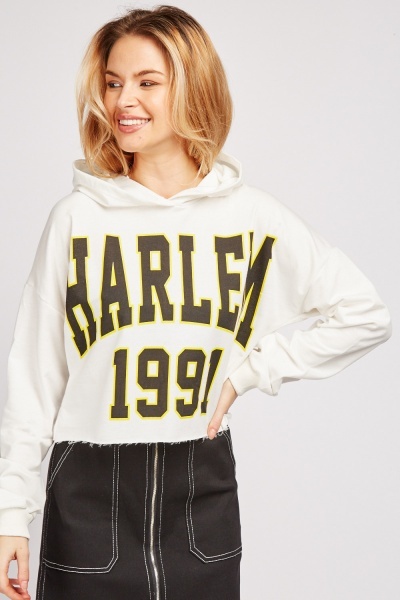 Harlem Print Crop Hoodie