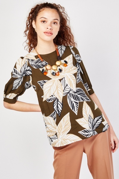 Large Leaf Print Blouse