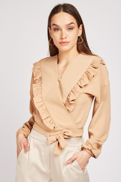 Ruffle Trim Wrap Blouse